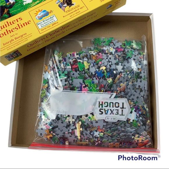 Quilters Clothesline Joseph Burgess 1000 piece Puzzle Colorful Country Dog Kids - Picture 4 of 5